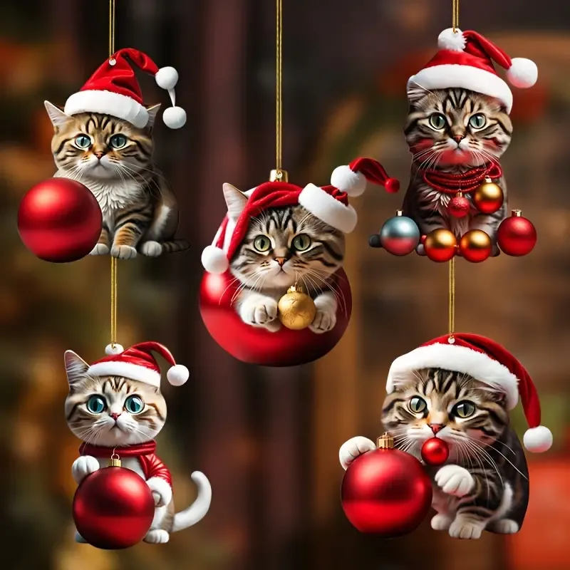 5er-Set Acryl-Weihnachtskatzen-Ornamente – Niedliche Deko für Katzenliebhaber 5er-Set Acryl-Weihnachtskatzen-Ornamente – Niedliche Deko für Katzenliebhaber