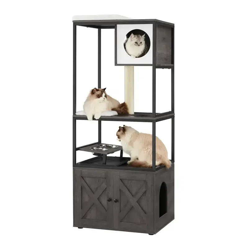 Multifunktionaler Kratzbaum mit integriertem Katzenklo-Schrank – Komfort und Stil für Ihre Katze! Dunkelgrau Multifunktionaler Kratzbaum mit integriertem Katzenklo-Schrank – Komfort und Stil für Ihre Katze! Dunkelgrau