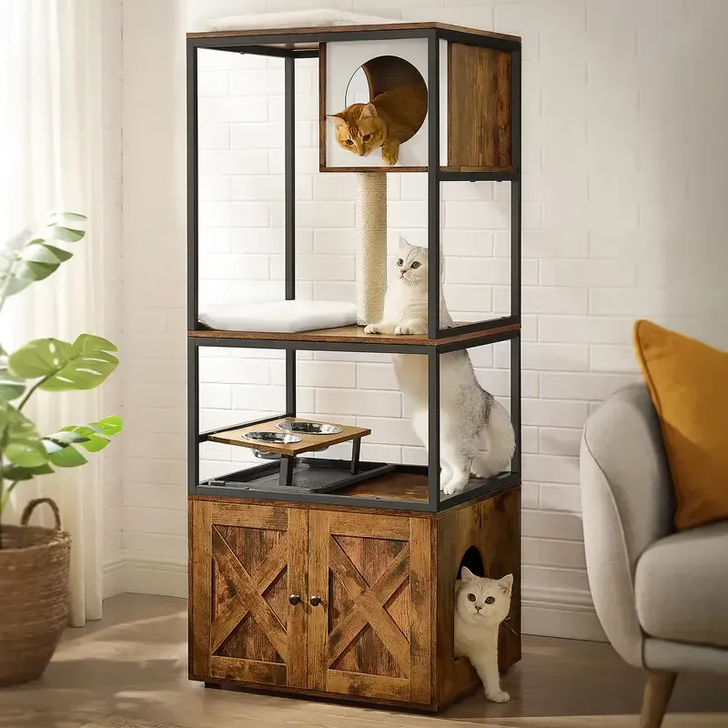 Multifunktionaler Kratzbaum mit integriertem Katzenklo-Schrank – Komfort und Stil für Ihre Katze! Braun