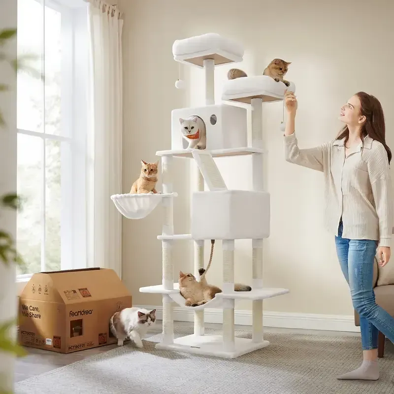 XXL Kratzbaum 206 cm – Der perfekte Spiel- und Rückzugsort für Ihre Katzen Weiss