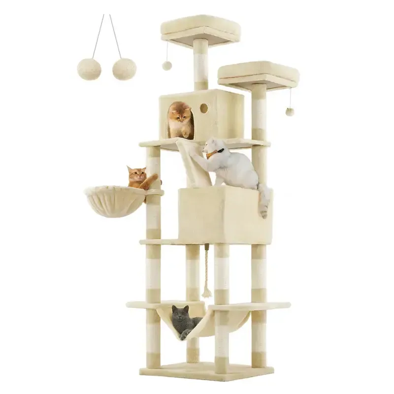 XXL Kratzbaum 206 cm – Der perfekte Spiel- und Rückzugsort für Ihre Katzen Beige