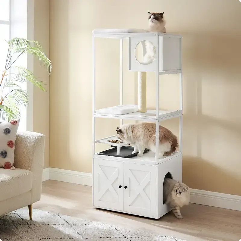 Multifunktionaler Kratzbaum mit integriertem Katzenklo-Schrank – Komfort und Stil für Ihre Katze! Weiss