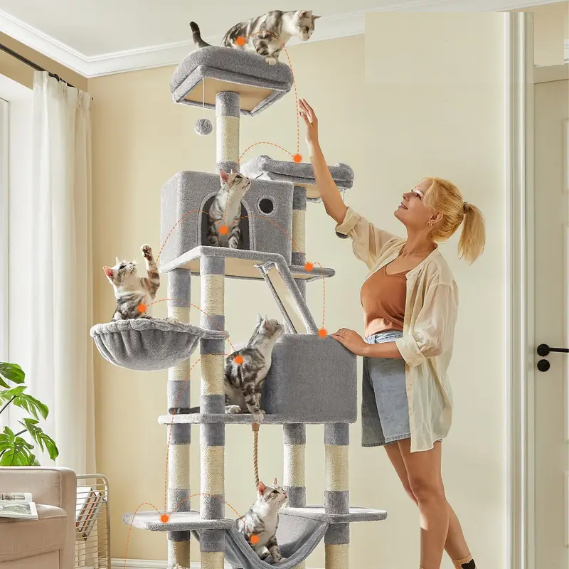 XXL Kratzbaum 206 cm – Der perfekte Spiel- und Rückzugsort für Ihre Katzen Hellgrau