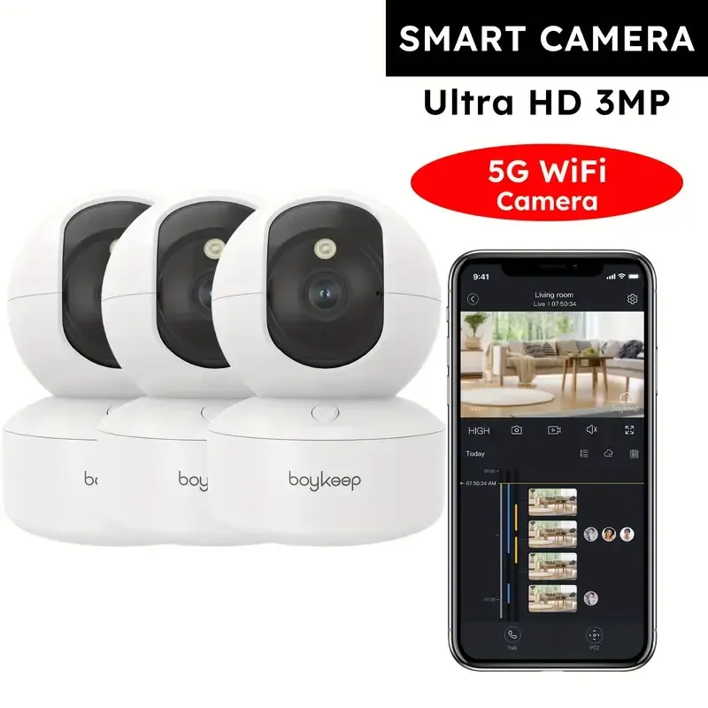 5G/2.4GHz Dual-Band WLAN 2K Haustierkamera – 3er-Pack | Babyfon, Haustierüberwachung, Seniorenbetreuung mit Spotlight & Sirenenalarm