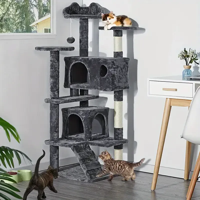 Luxus-Kratzbaum für Katzen mit Plüschsitz & Spiel-Turm – 129,54 cm Mehrstöckiger Kratzbaum mit Sisalseil & Ballspielzeug