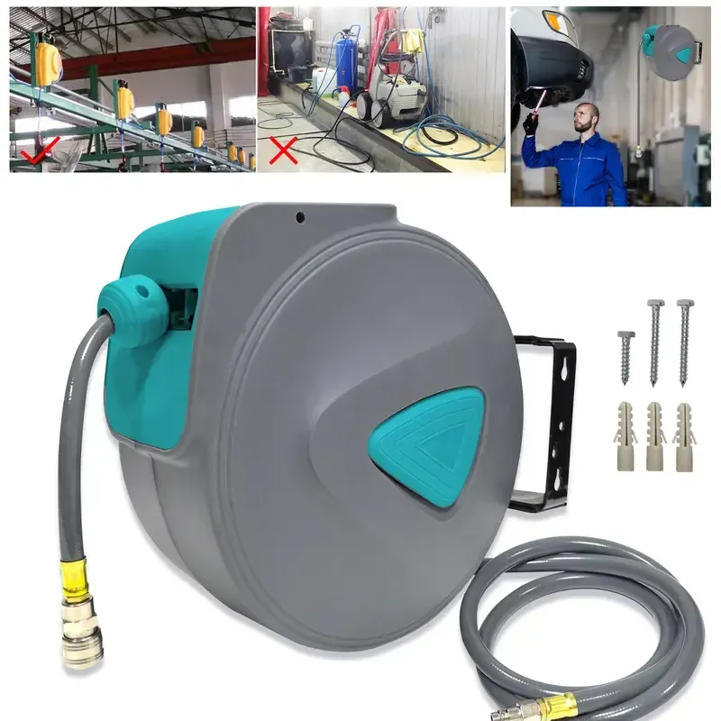 20m Druckluftschlauchspule mit 1/4 20m Druckluftschlauchspule mit 1/4" Anschluss – Automatische Rückwicklung, Wandhalterung für Schlauchaufbewahrung