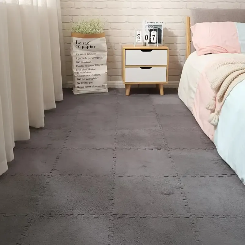 12-teilige Packung Verdickter Spleißteppich Perfekt für Schlafzimmer, Wohnzimmer, Camping und mehr 30x30cm grau
