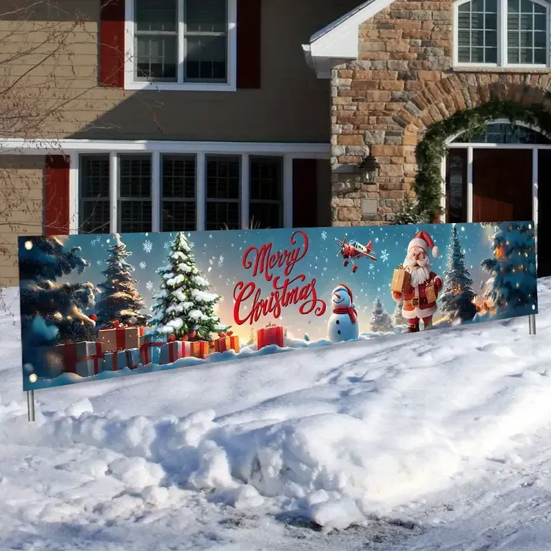Frohe Weihnachten Hofbanner – Schneemann & Weihnachtsmann Design
