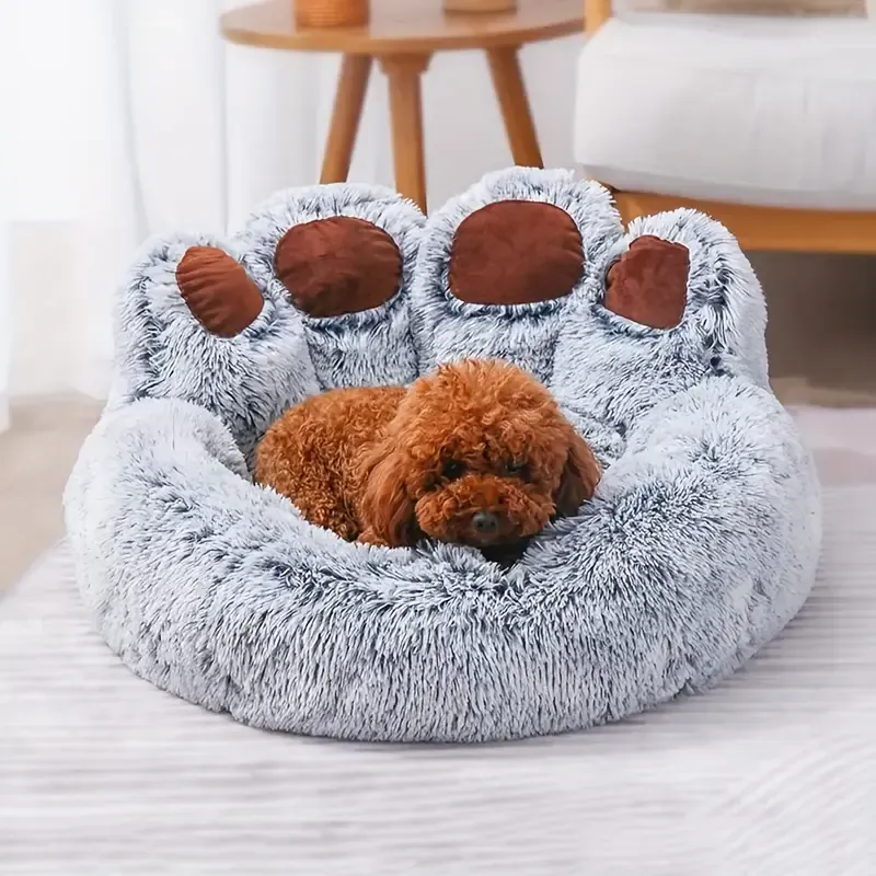 Niedliches Hunde- & Katzenbett in Bärentatzen-Form – Gemütlicher Rückzugsort für Ihre Lieblinge Grau 55x55x27cm