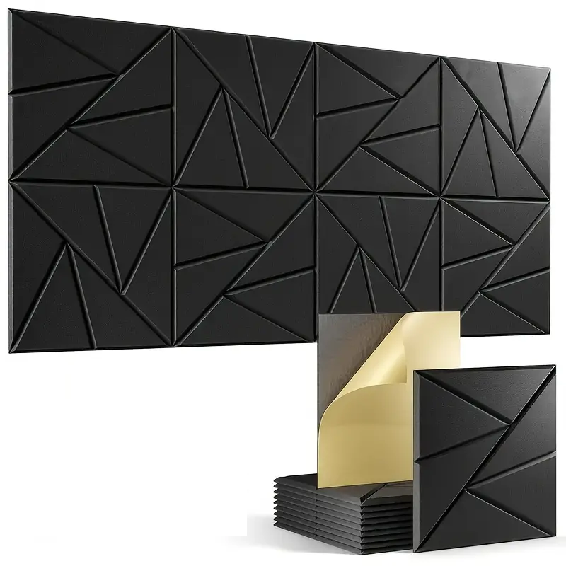 12er-Pack Selbstklebende Wandpaneele - Akustikdämmung aus Polyesterfaser  23 x 23 x 1 cm schwarz