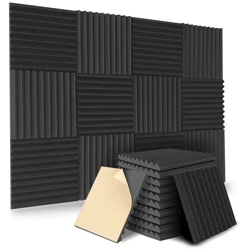 12er-Pack Selbstklebende Akustikschaumstoffplatten – Schallisolierung & Brandschutz  30x30x2,5 cm schwarz