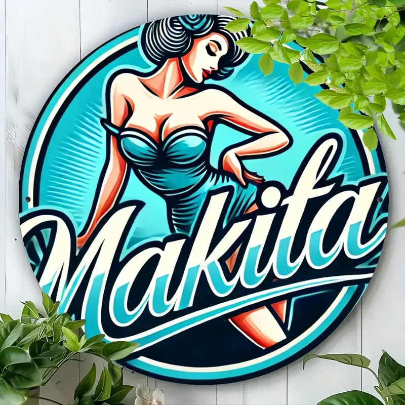 Makita Vintage Style Aluminum Schild – 20.32x20.32 cm, Runde Wanddekoration für Zuhause, Garage, Bar und mehr