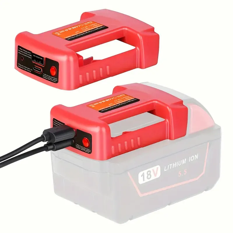 18V Adapter mit USB- und Typ-C-PD-Ladegerät – kompatibel mit Milwaukee 18-V-Akku