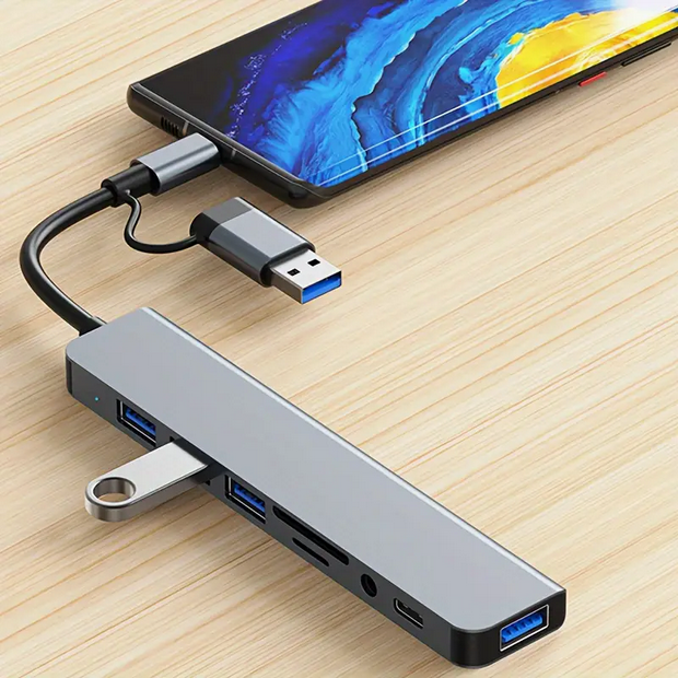 3.0 High-Speed USB-C Hub 8-in-1 USB-Splitter PC MAC Tablet