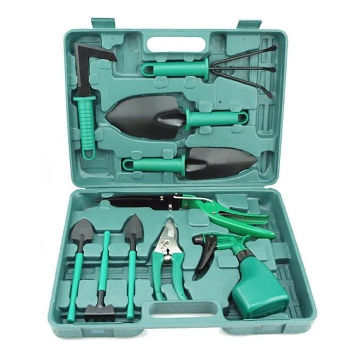 Gartenwerkzeug-Set in Alu-Koffer – Rostfreier Stahl, Schaufel, Rechen, Handschuhe