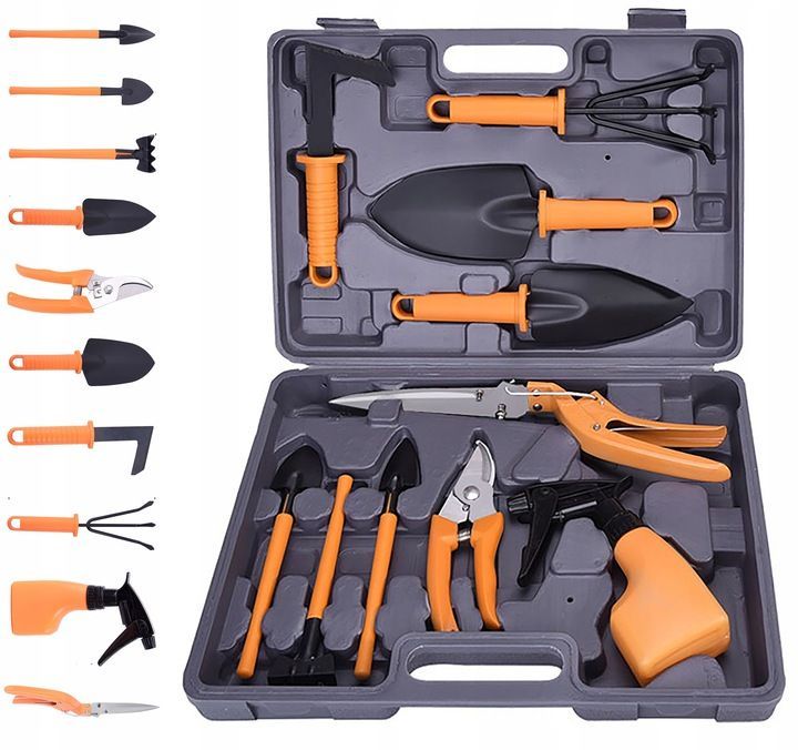 Gartenwerkzeug-Set in Alu-Koffer – Rostfreier Stahl, Schaufel, Rechen, Handschuhe Set 2