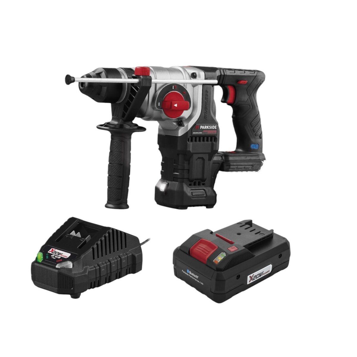 PARKSIDE® »PLG 20 C1« 20 V Akku-Ladegerät, 2,4 A, PARKSIDE PERFORMANCE® PKHAP 20-Li D4 20 V Akku Kombihammer und PARKSIDE PERFORMANCE® 20 V Smart-Akku »PAPS 204 A1«, 4 Ah
