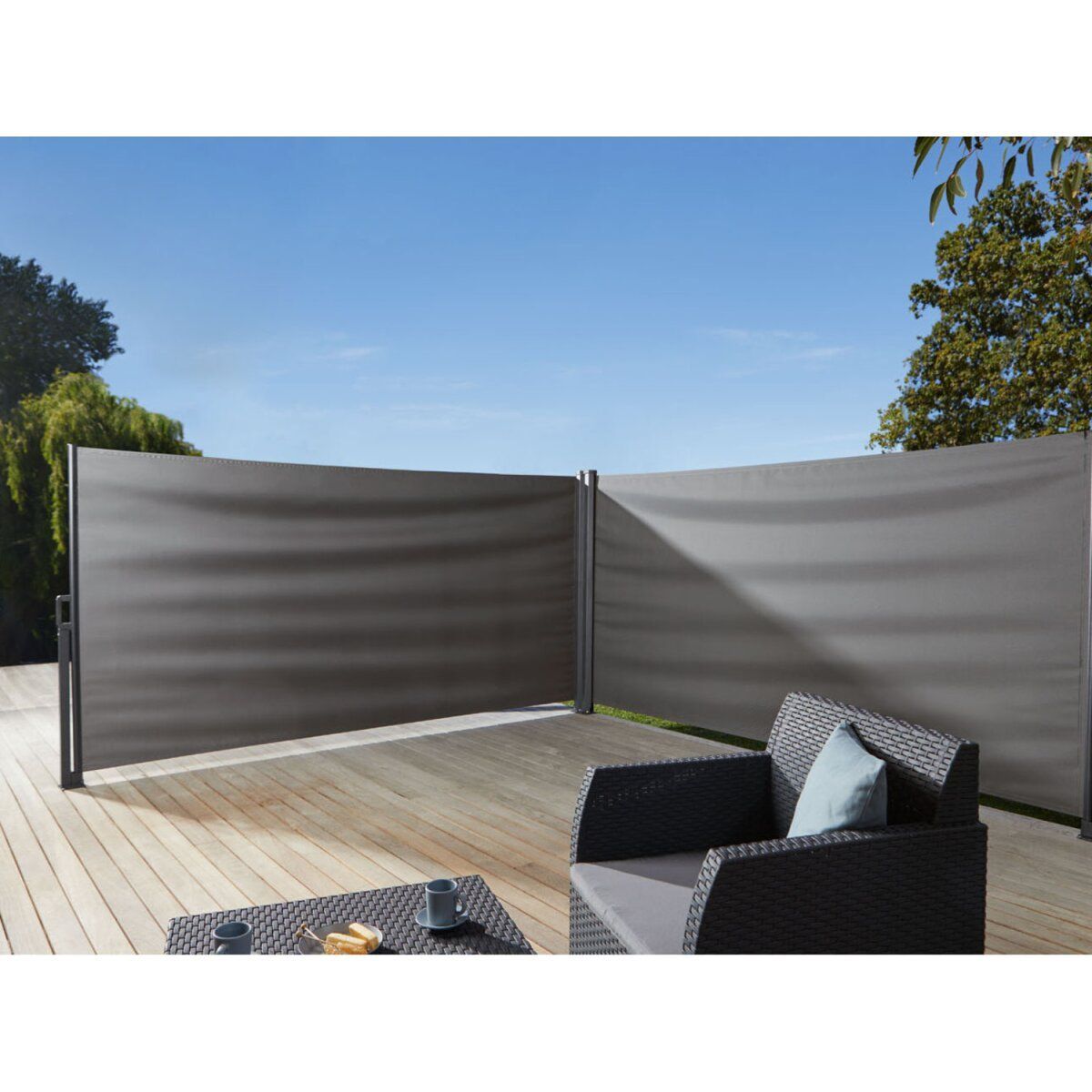 Doppel-Seitenmarkise 160 x 600 cm in Anthrazit – stilvoller Sicht- & Windschutz für Garten, Balkon & Terrasse