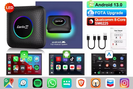 CarlinKit Android 13 CarPlay AI Box – Wireless CarPlay & Android Auto | Qualcomm SM6225 | Smart TV Box für Auto mit Netflix & YouTube
