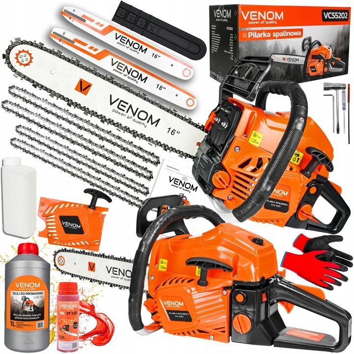 Kraftvolle Benzin-Kettensäge VENOM 58cc – XXL-Komplettset für echte Macher