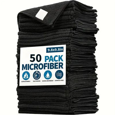 50 Stück Mikrofaser Schwarzes Flaches Reinigungstuch-Set – Weich, Schnell Trocknend & Saugfähig – Perfekt für Haus, Auto, Büro & Mehr