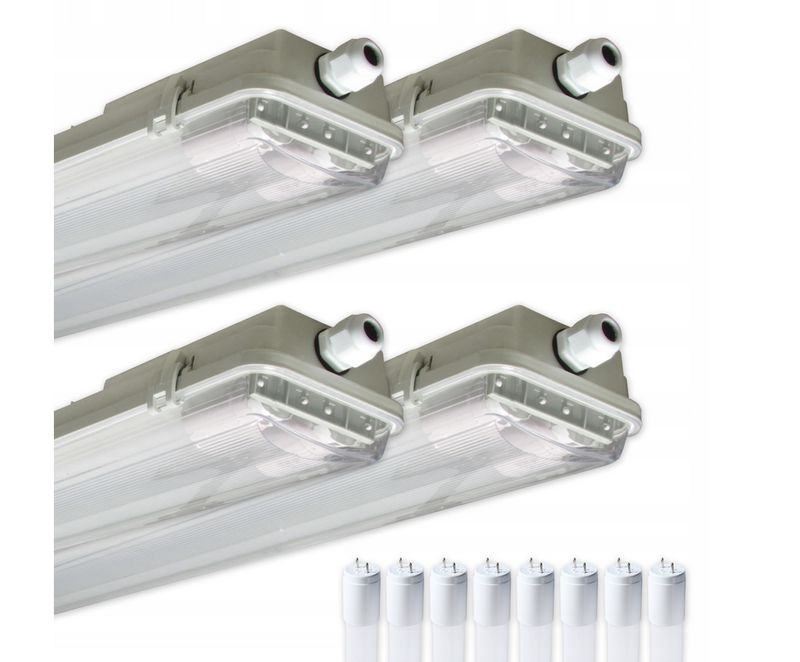 4x Led Panel Leuchtstofflampe Feuchtraumlampe LED Lampe 120cm + 8x LED-Leuchtstoffröhren im Set 4x Led Panel Leuchtstofflampe Feuchtraumlampe LED Lampe 120cm + 8x LED-Leuchtstoffröhren im Set