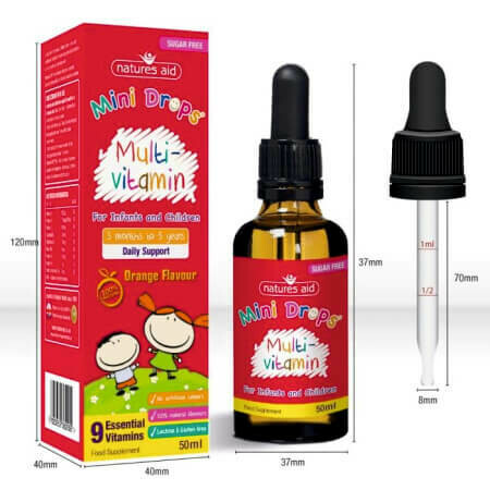 Natures Aid Мультивитамины для младенцев в форме капли с 9 натуральными витаминами