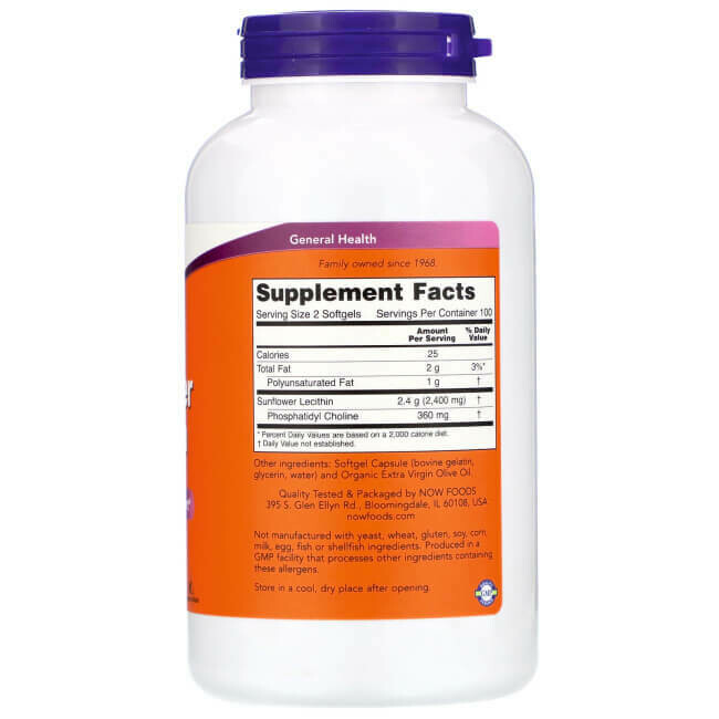 Лецитин из подсолнечника от Now Foods Lecithin 1200 мг