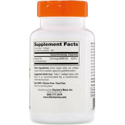 Doctor's Best Витамин D3 125мг 360 капсул