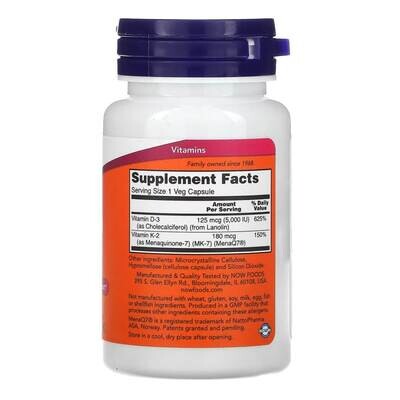 Now Foods, Мега D3 и MK-7, 180 мкг (5000 МЕ), 60 капсул