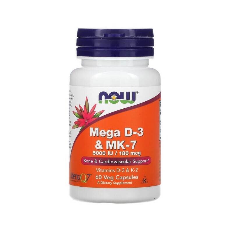 Now Foods, Мега D3 и MK-7, 180 мкг (5000 МЕ), 60 капсул