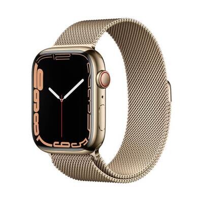Apple Watch Series 7 GPS + Cellular, Gold Stainless Steel Case with Gold Milanese Loop
