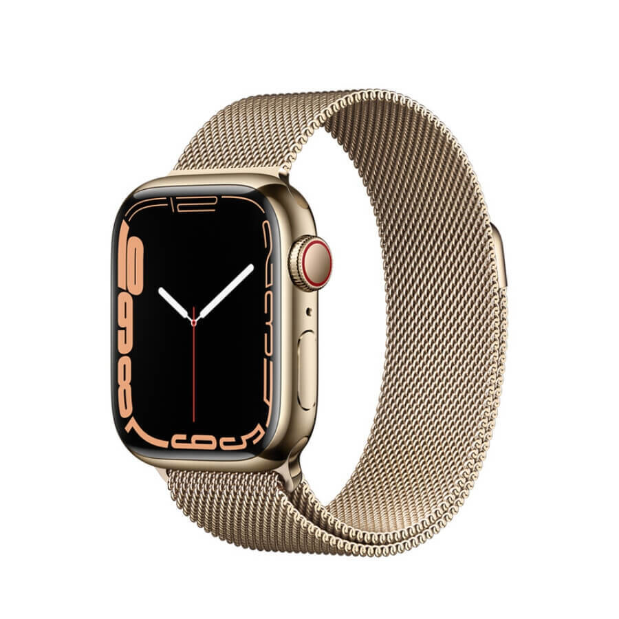 Apple Watch Series 7 GPS + Cellular, Gold Stainless Steel Case with Gold Milanese Loop