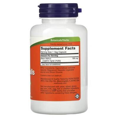 Now Foods Скорлупа черного ореха Black Walnut Hulls 500 mg