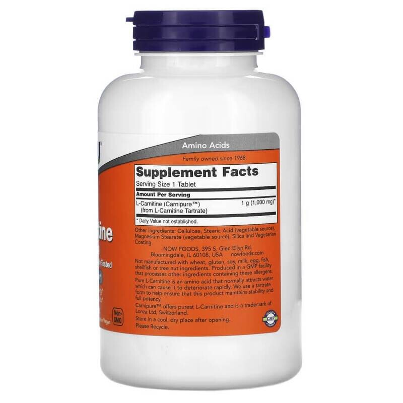 Чистый L-карнитин от Now Foods 100 таблеток