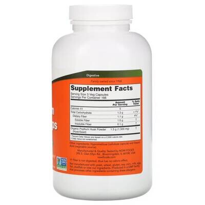 Пищевая клетчатка NOW Psyllium Husk для здоровья кишечника, 500 капсул