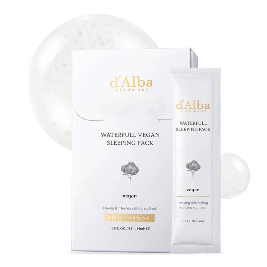 d'Alba Waterfull Vegan Sleeping Pack увлажняющая ночная маска для лица с гиалуроновой кислотой (12 пачек по 4 мл)
