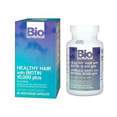 Супер Комплекс Для Волос, Bio Nutrition, Healthy Hair with Biotin 10,000 Plus, 60 капсул. Для Мужчин и Женщин