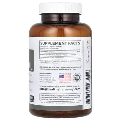 Масло семян чёрного тмина 120 капсул Healths Harmony, Black Seed Oil, 1000mg