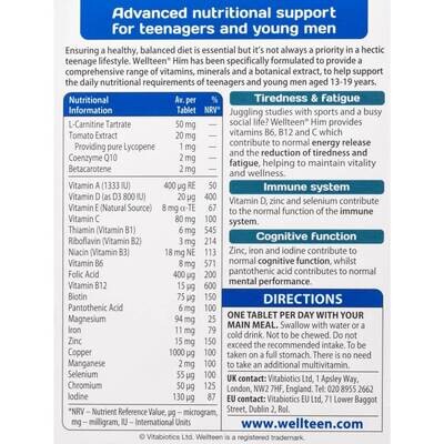 Vitabiotics Wellteen Him - для поддержания жизненных сил и хорошего здоровья, для юношей 13-19 лет