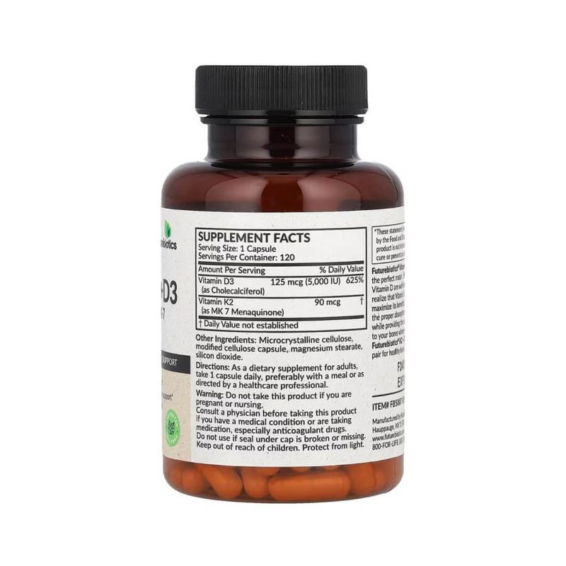 Futurebiotics, Витамин K2 + D3, с повышенной силой действия, 120 капсул (5,000 IU)
