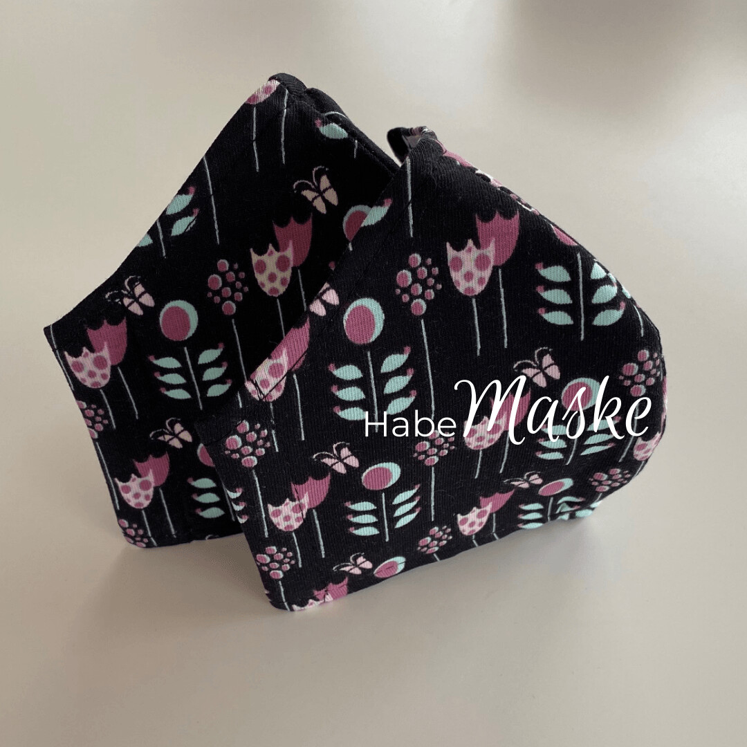 HabeMaske Blumen, schwarz/rosa/türkis