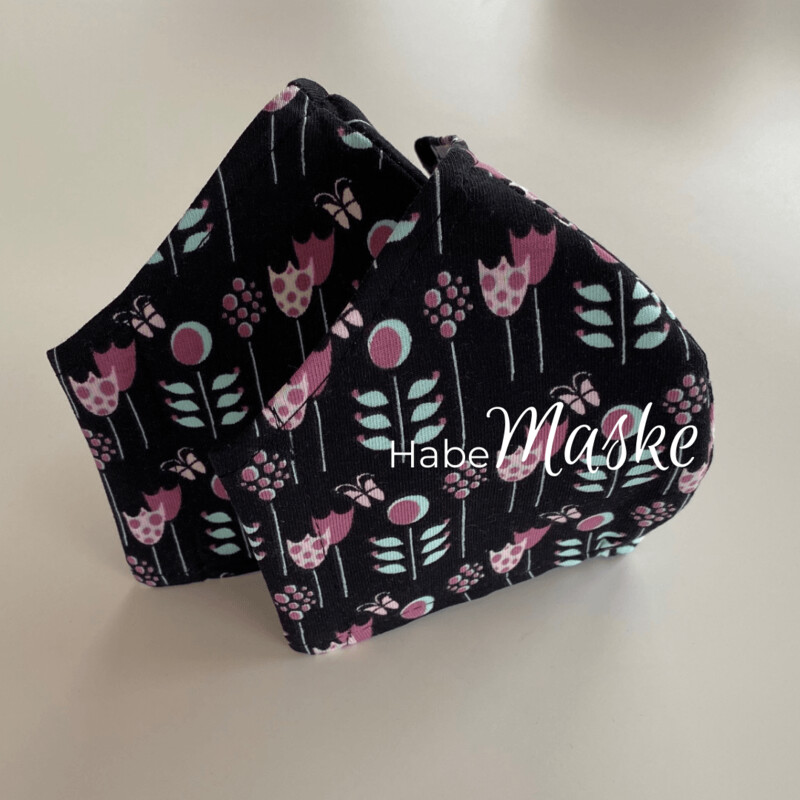 HabeMaske Blumen, schwarz/rosa/türkis