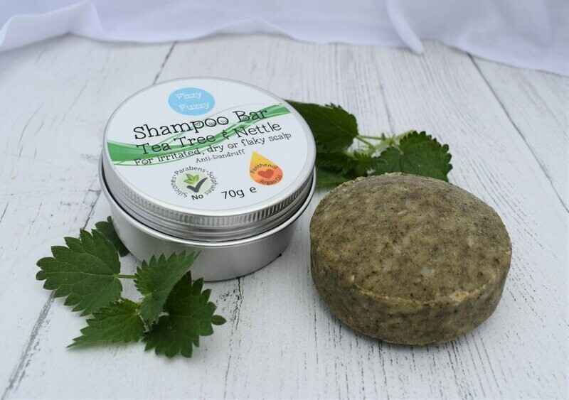Tea Tree & Nettle Shampoo Bar.  For problem, dry, flaky scalp. Anti-dandruff.