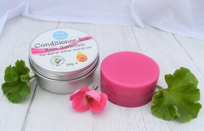 Rose Geranium Conditioner Bar. For dull or colour treated hair.