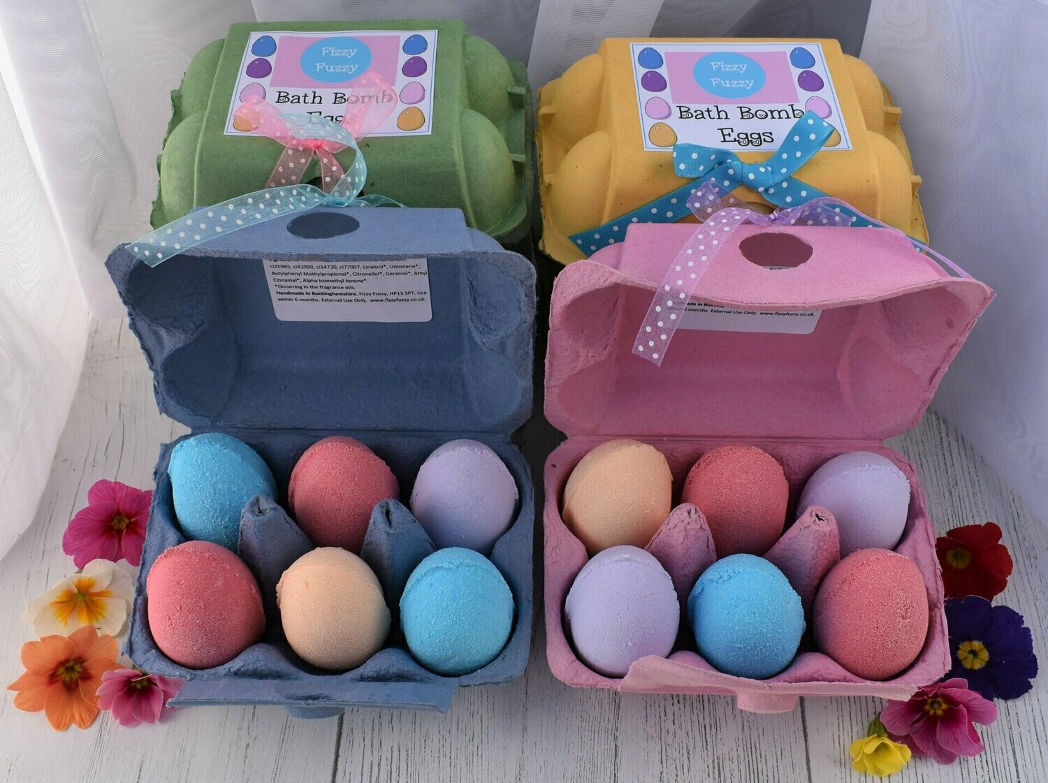 Easter Egg Bath Bombs x6 in coloured egg box