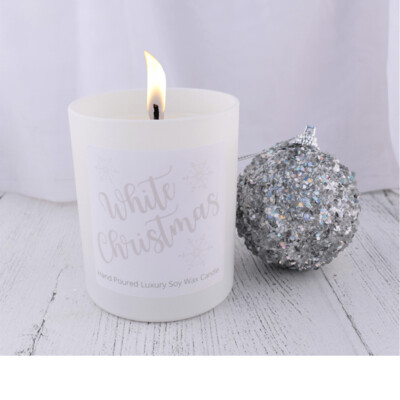 White Christmas Fragrance Luxury Soy Wax Candle in box. 35 hour burn.