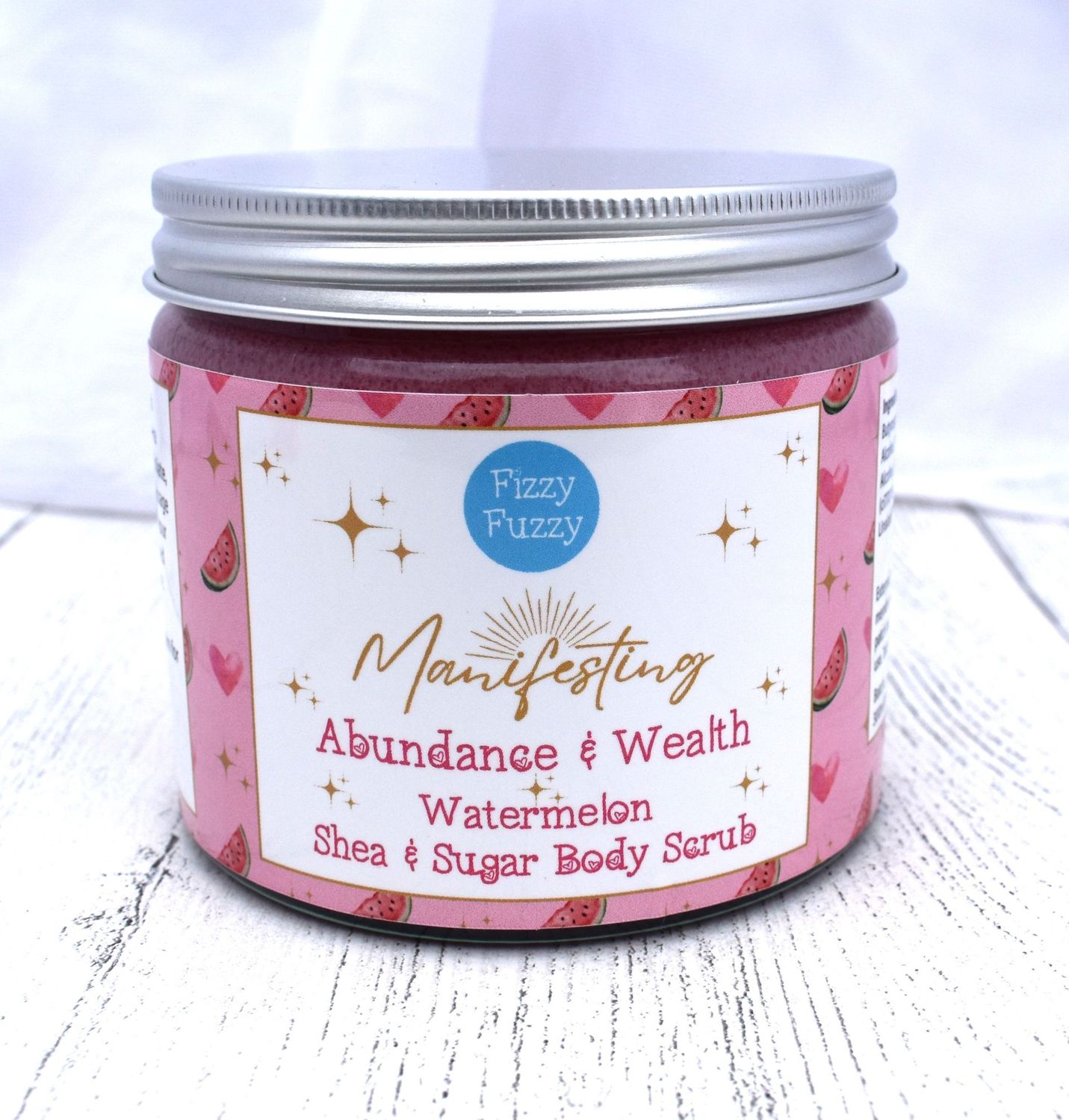 Fizzy Fuzzy Watermelon Exfoliating Shea & Sugar Body Scrub | Manifesting Abundance & Wealth | Body Polish | Sugar Scrub | Vegan | Plastic Free | Handmade by Fizzy Fuzzy