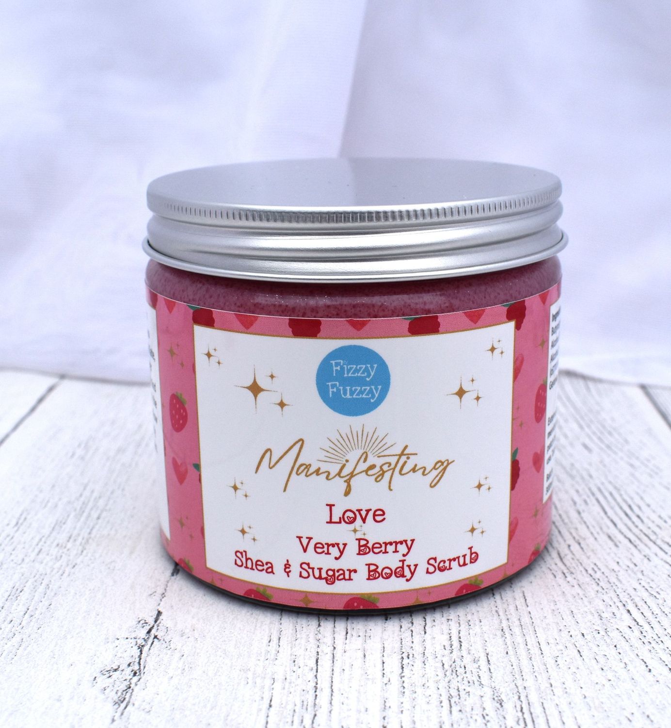 Fizzy Fuzzy Very Berry Exfoliating Shea & Sugar Body Scrub | Manifesting Love | Body Polish | Sugar Scrub | Vegan | Plastic Free | Handmade by Fizzy Fuzzy