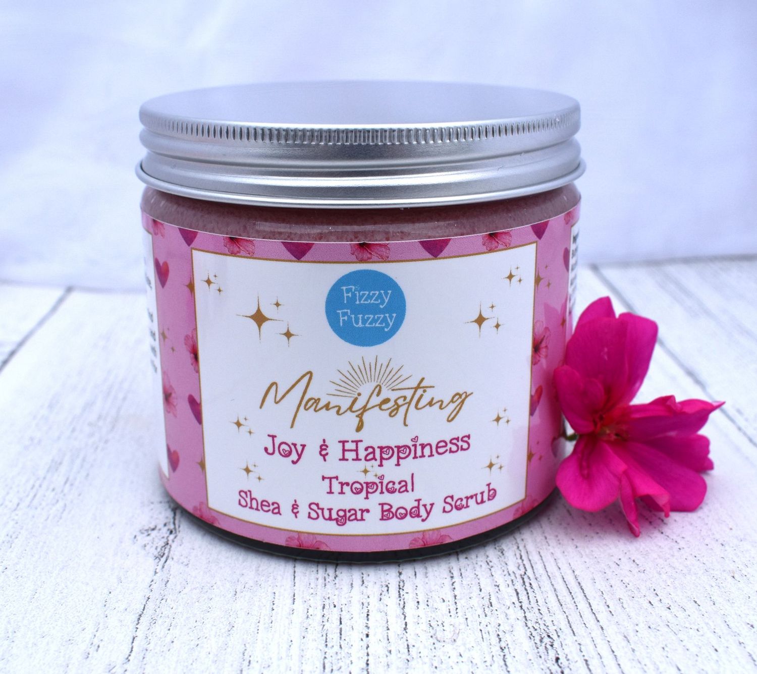 Fizzy Fuzzy Tropical Exfoliating Shea & Sugar Body Scrub | Manifesting Joy & Happiness | Body Polish | Sugar Scrub | Vegan | Plastic Free | Handmade by Fizzy Fuzzy